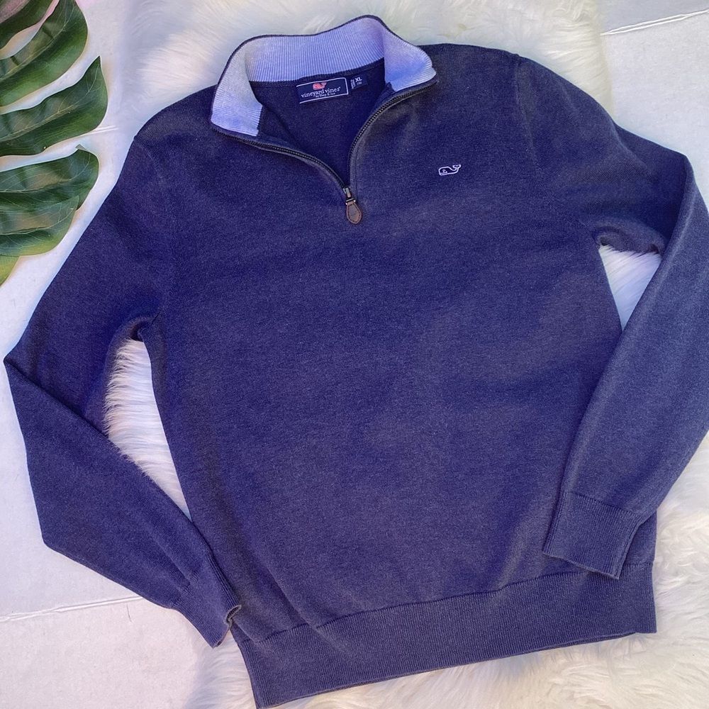 Vintage Vines Calmwater Quarter Zip Sweater Heather Navy Blue XL